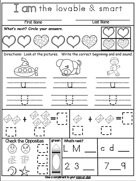 Kindergarten Weekly Homework Packet