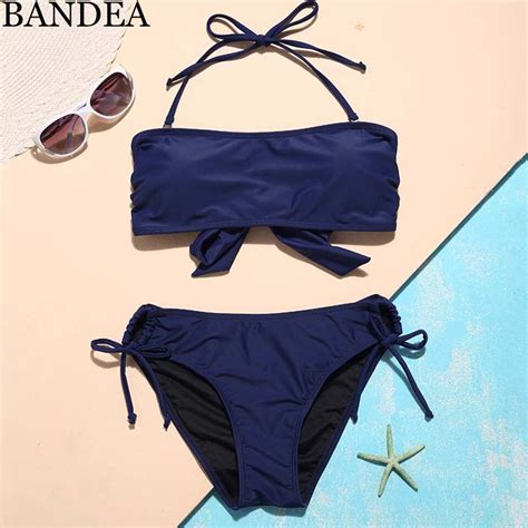 Bandea Push Up Bikini Women Solid Bandeau Swimsuit Sexy Bandage Bikini Set Swimwear Brazilian