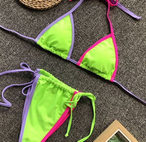 2020 Candy Color Thong Bikini Set Push Up Triangle Swimsuit Brazilian