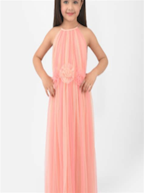 Buy Eavan Peach Coloured Colourblocked Halter Neck Net Maxi Dress Dresses For Girls 17352908