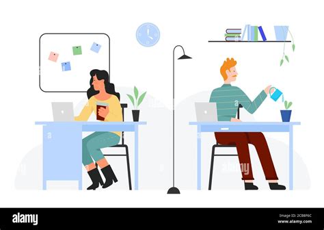 People Work In Business Office Flat Vector Illustration Cartoon