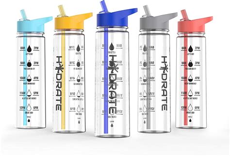 Hydrate Motivational 900ml Straw Water Bottle With Time Markings Bpa