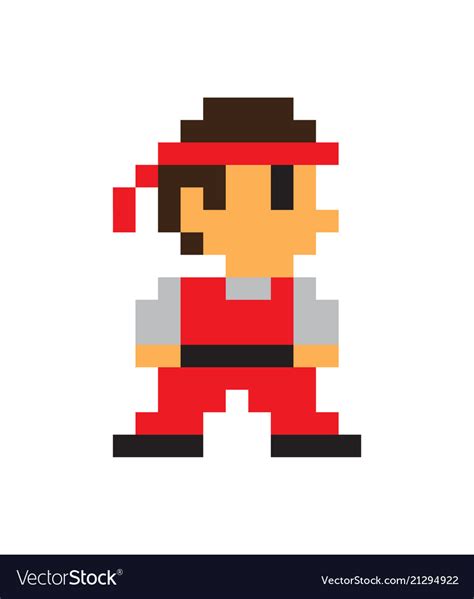 Pixel game characters » studios. Game character man icon color pixel Royalty Free Vector