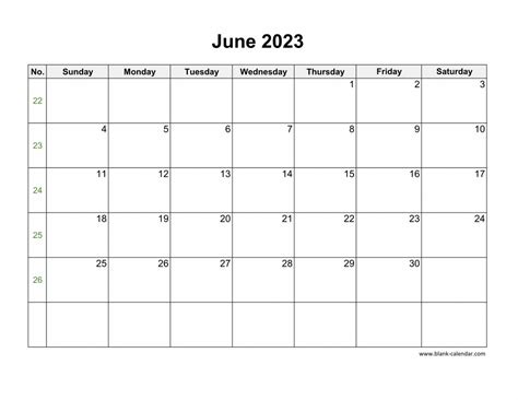 June 2023 Blank Calendar