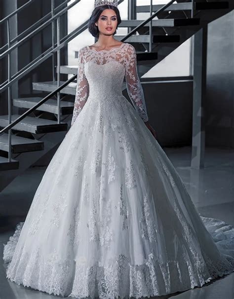 Hot Style Long Sleeve Bridal Wedding Dress Princess Ball Gown Wedding