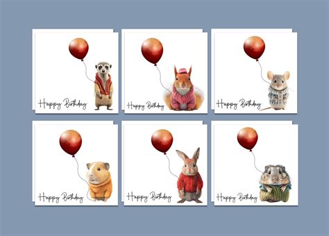 Pack Of Six Funny Animal Birthday Cards Meerkat Squirrel Etsy