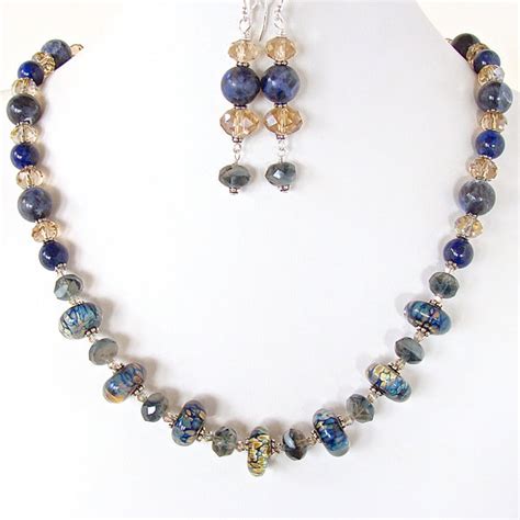Jordana Blue Gem Necklace With Art Glass Earth And Moon Design