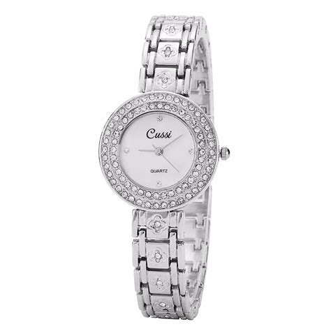 Cussi 2018 Silver Women Bracelet Watches Flower Luxury Rhinestone Ladies Dress Watches Quartz