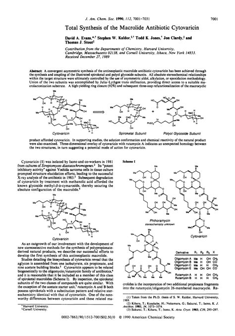 Total Synthesis Of The Macrolide Antibiotic Cytovaricin Journal Of