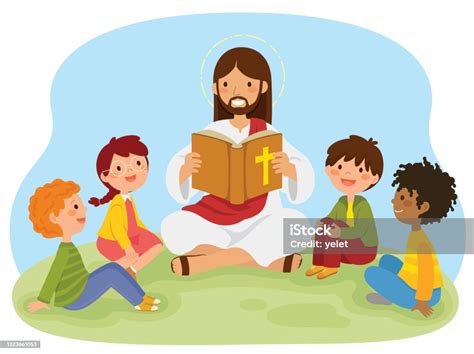Ilustración De Jesús Leyendo La Biblia A Los Niños Y Más Vectores