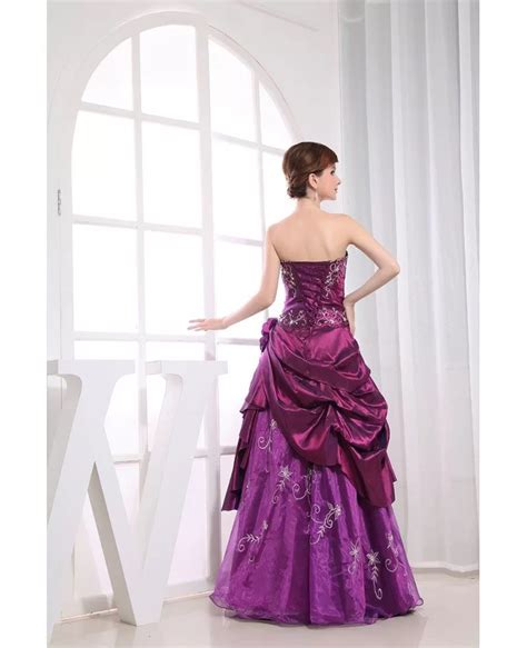 Purple Ball Gown Strapless Floor Length Satin Tulle Wedding Dress With