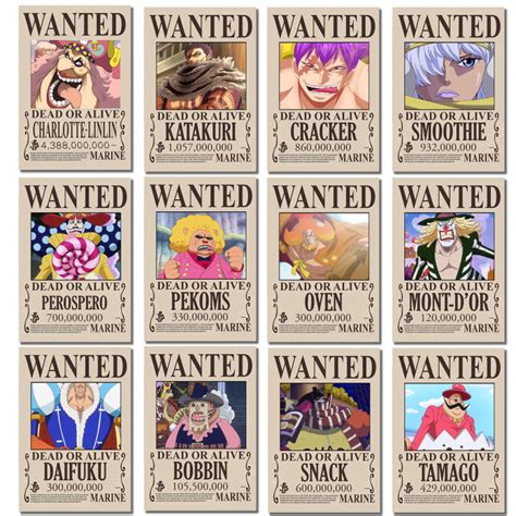 One Piece Wanted Poster Big Mom Pirates Yonko Linlin Katakuri Smoothie Cracker Perospero Snack