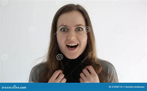 Young Woman Shows Feelings And Emotions On Her Face Close Up Stock