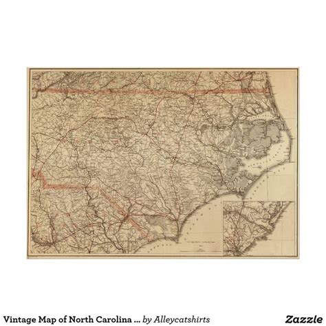 Vintage Map Of North Carolina 1865 Poster Vintage Map North