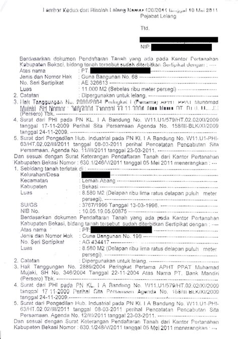 Peserta lelang dianggap melakukan penawaran lelang secara sadar tanpa paksaan dari pihak mana pun dan penawaran lelang bersifat mengikat dan sah. CONTOH RISALAH LELANG DARI KANTOR KPKNL - KANTOR HUKUM ...