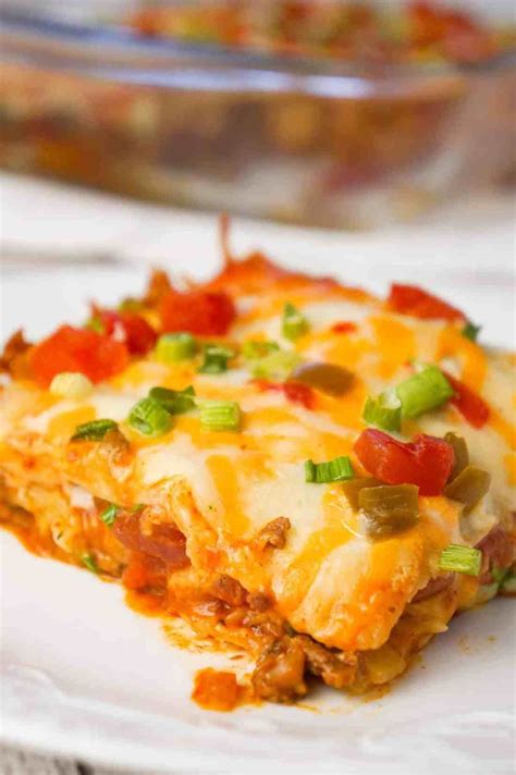 Taco Lasagna Is An Easy Casserole Recipe With Layers Of Soft Tortillas