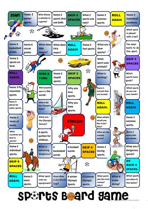 Our games easily appeal to young learners as they are based on real experiences in the classroom. Sports Speaking Activity Boardgame worksheet - Free ESL ...