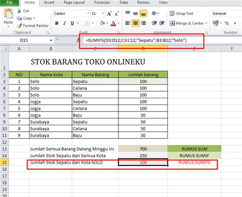 Penggunaan Rumus Sumif Pada Excel