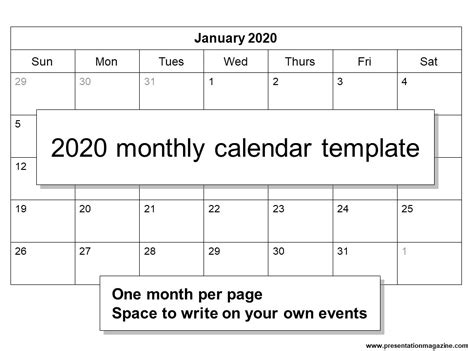 We have different types of templates for printable calendar 2020. Free 2020 printable calendar template (Sunday Start)
