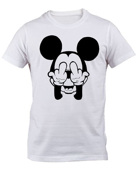 T Shirt Mickey Mouse Fuck Middle Finger Fake Topolino Bianca