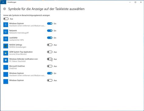 Windows 10 Taskleistensymbole