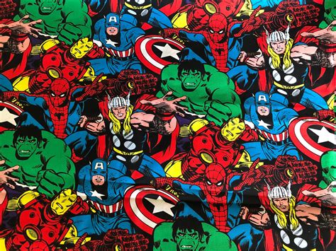 Marvel Avengers Fabric Marvel Packed Super Hero Fabric Etsy