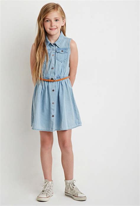 Girls Belted Denim Dress Kids Forever 21 Girls 2000155119