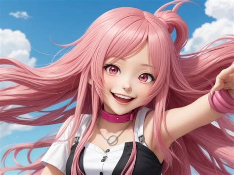 Premium Ai Image A Cheerful And Energetic Anime Girl With Long