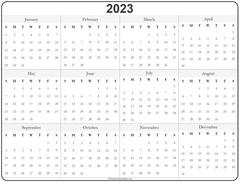 Printable Full Year Calendar Calendar Templates