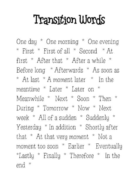 List Of Transition Words For 4th Grade Writing