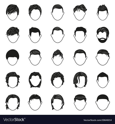 Male Hairstyle Black Simple Icons Set Royalty Free Vector