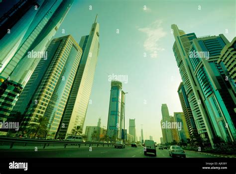 Modern Skyscrapers On Sheikh Zayed Road Dubai City United Arab