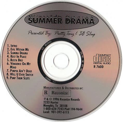 Summer Drama By Pretty Tony And 38 Slug Cd 1996 Reconize Records In Memphis Rap The Good Ol Dayz