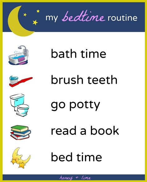 Free Printable Bedtime Routine Chart For Kids Honey Lime Bedtime