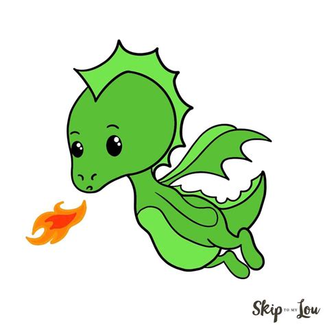 Colored Cute Dragon Drawing Easy Cartoon Drawings Easy Dragon