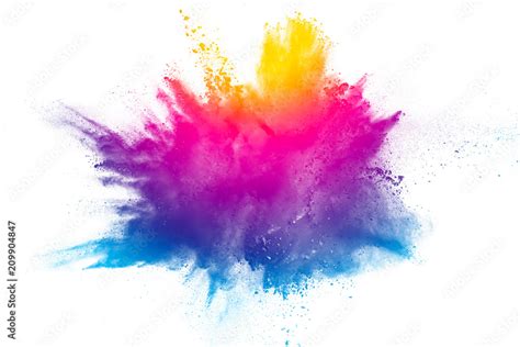 Explosion Of Rainbow Color Powder On White Background Stock Photo