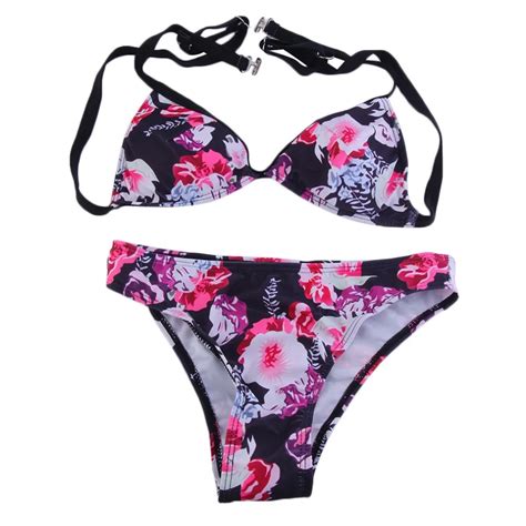 Hw2016 New Hot Swimwear Bandage Bikini Women Ladies Bikini Set Floral Print Push Up Bra Bottom