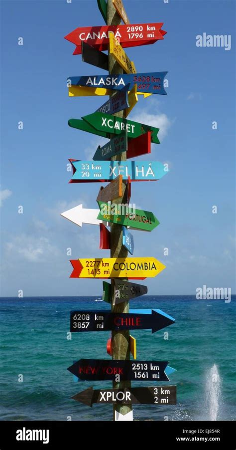 Direction Signs In Xcaret Stock Photo Alamy