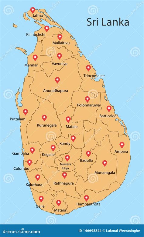 Districtskaart Van Sri Lanka Vector Illustratie Illustration Of