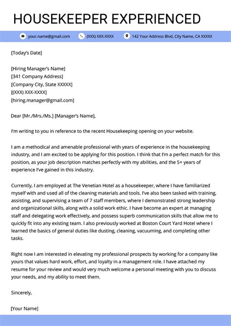 Check spelling or type a new query. Housekeeping Cover Letter Sample | Resume Genius