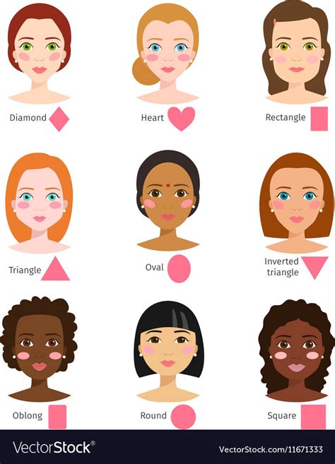 Different Woman Face Types Shapes Female Head Vector Image