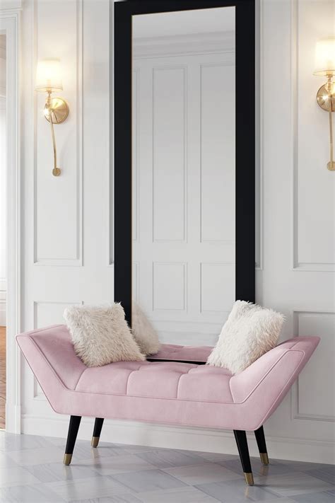 Living room fireplace and cream and pink area rug. Pink Velvet Tufted Bench | Dazzling Hut | Upholstered ...