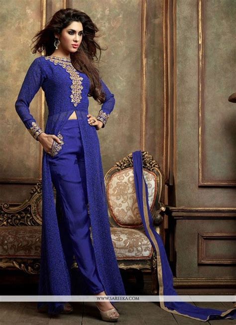 Talismanic Blue Resham Work Georgette Salwar Suit Western Wear