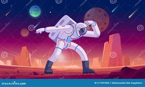 Astronaut Exploring Outer Space Cosmonaut In Space Suit Performing