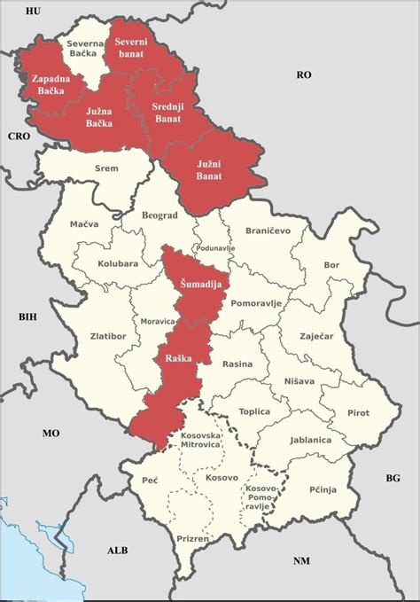 A Map Of Serbia Showing Districts With Cevd Positive Carp Farms In Red