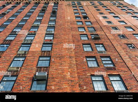 Pattern Of Brick Glass Window Building In Manhattant Nyc New York