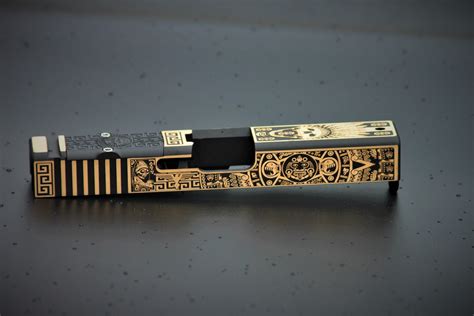 Deep Engraved And Gold Plated Aztec Glock Slide Rfiberlasers