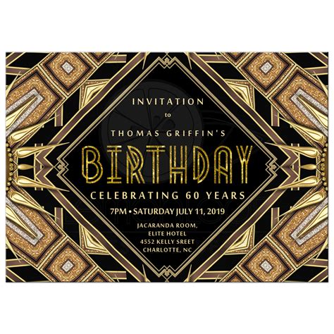 Best collection of designs for invitations, cards, posters and background for birthday celebrations. Art Deco Glam Gold Adult Birthday Invitation Card | 5x7