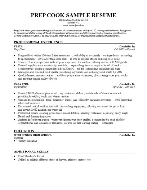 Sample Resume For Chef Cook Best Resume Examples