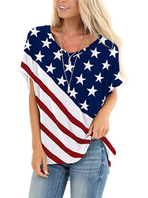 Quick Delivery Plus Size Women Summer Hot Love Usa Letter Flag Print Off Shoulder Short Sleeve